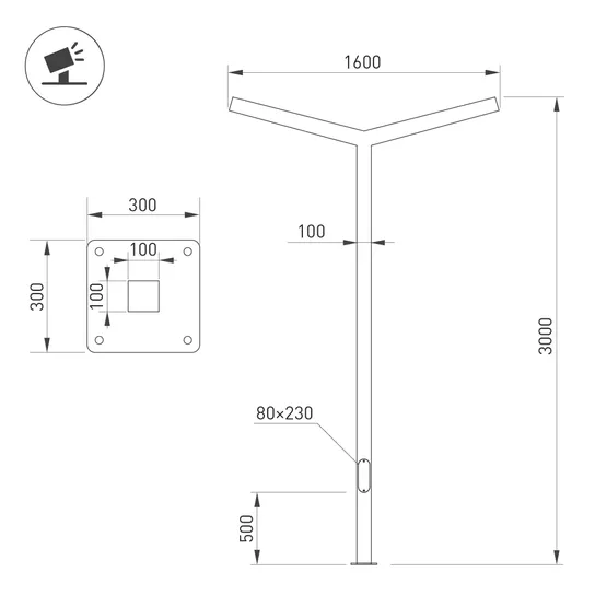 Фото #2 товара Опора OXOR-STER-Y-2000x100x100-L3000-50W Warm3000 (BK, 230V) IP65 (Arlight, Сталь)