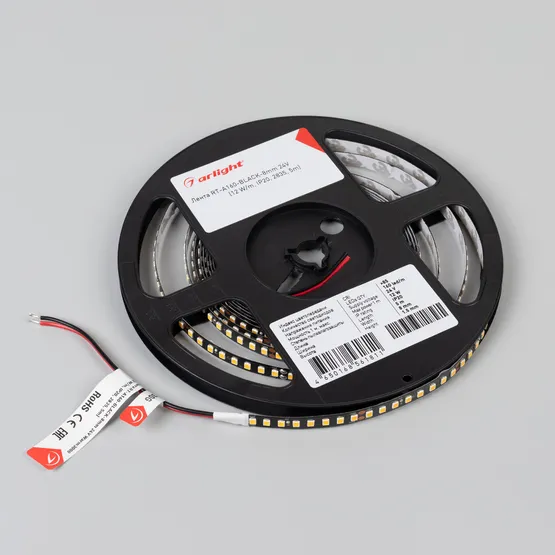 Фото #2 товара Светодиодная лента RT-A160-BLACK-8mm 24V Warm3000 (12 W/m, IP20, 2835, 5m) (Arlight, высок.эфф.150 лм/Вт)
