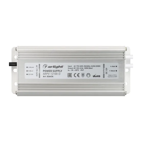 Фото #3 товара Блок питания ARPV-12100-D (12V, 8.3A, 100W) (Arlight, IP67 Металл, 3 года)