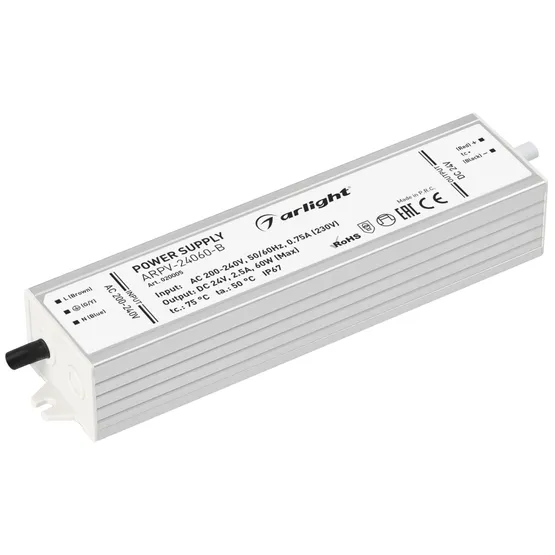 Фото #1 товара Блок питания ARPV-24060-B (24V, 2.5A, 60W) (Arlight, IP67 Металл, 3 года)