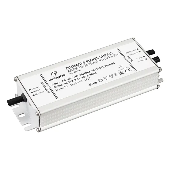 Фото товара Блок питания ARPV-UH24200-PFC-DALI-PH (24V, 8.3A, 200W) (Arlight, IP67 Металл, 7 лет)