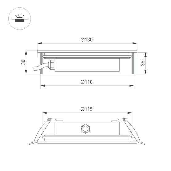 Фото #7 товара Светильник ART-GROUND-SLIM-R130-9W Warm3000 (SL, 30 deg, 24V) (Arlight, IP67 Металл, 3 года)