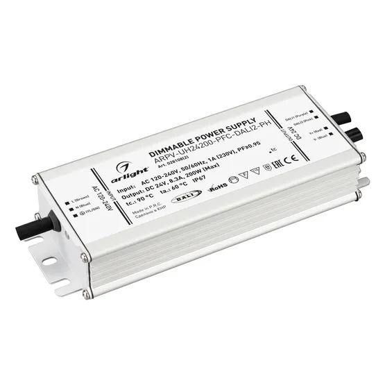 Фото #1 товара Блок питания ARPV-UH24200-PFC-DALI2-PH (24V, 8.3A, 200W) (Arlight, IP67 Металл, 7 лет)