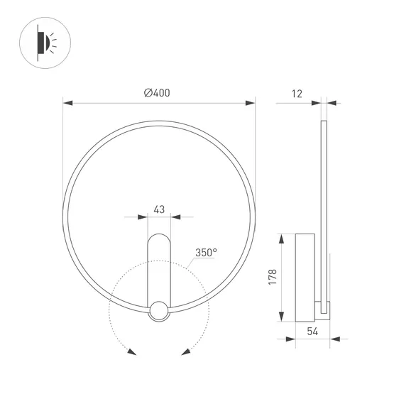 Фото #5 товара Светильник SP-VINCI-RING-R400-13W Warm3000 (BK, 110 deg, 230V) (Arlight, IP20 Металл, 3 года)