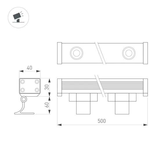 Фото #4 товара Линейный прожектор AR-LINE-500-6W Warm3000 (GR, 30 deg, 230V) (Arlight, IP65 Металл, 3 года)