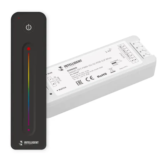 Фото #1 товара INTELLIGENT ARLIGHT Диммер SMART-SET-PWM-104-52-RGB-SUF White (12-24V, 3x4A, ПДУ LINE, 2.4G) (IARL, IP20 Пластик, 5 лет)