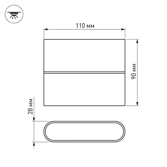 Фото #3 товара Светильник SP-WALL-FLAT-S110x90-2x3W Warm3000 (GR, 120 deg, 230V) (Arlight, IP54 Металл, 3 года)