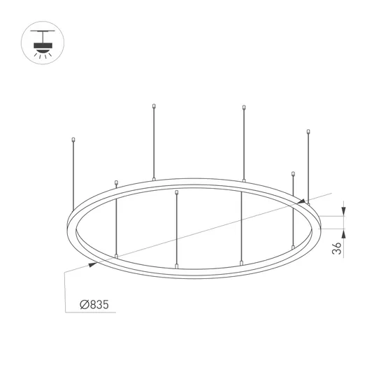 Фото #2 товара Светильник SP-LINE-HANG-ARC-O3535-D800-65W Warm3000 (BLACK, 230V) (Arlight, Металл)