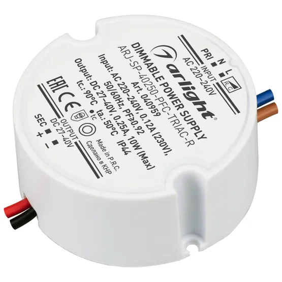 Фото #1 товара Блок питания ARJ-SP-40250-PFC-TRIAC-R (10W, 27-40V, 250mA) (Arlight, IP44 Пластик, 5 лет)